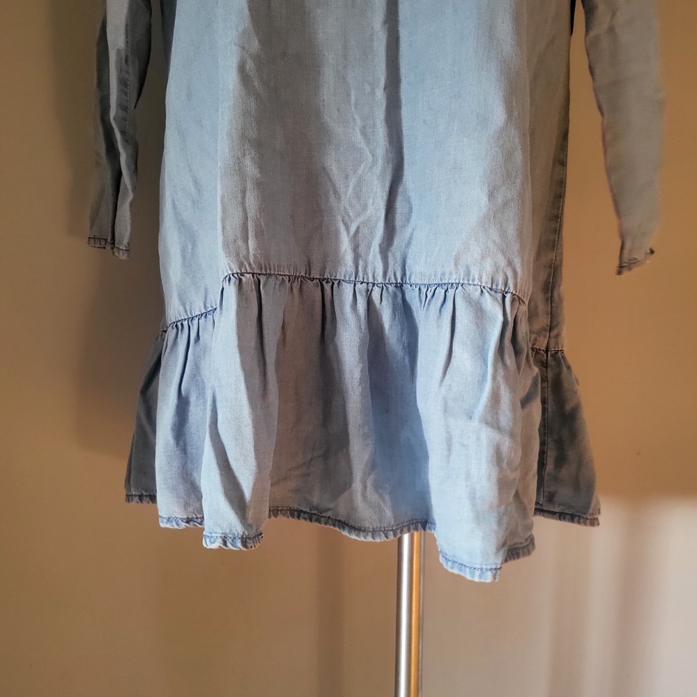 Blue Denim Ruffle Mini Dress - Picture 2 of 4